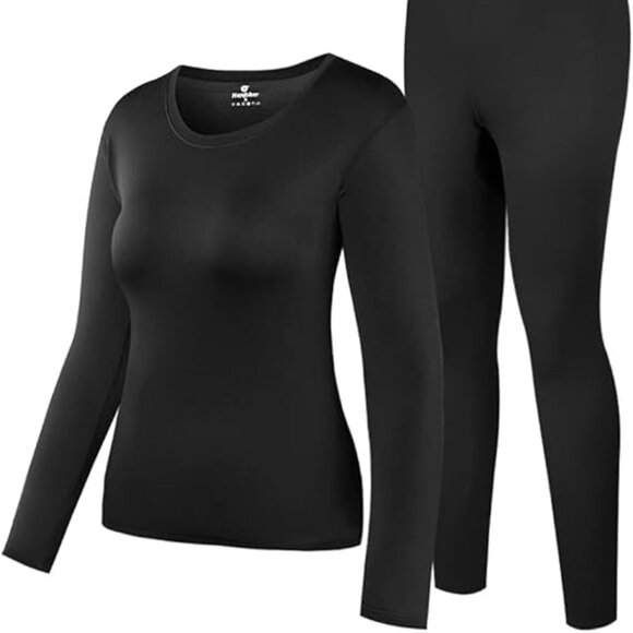 HEROBIKER Women's Black Long Johns Thermal Fleece Lined Base Layer Set 2XL - Picture 2 of 7